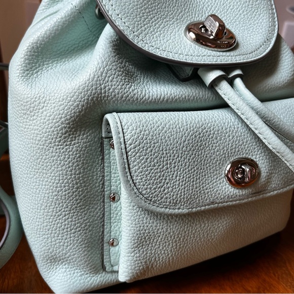 Coach turnlock mini backpack, pebbled leather, mint, green rucksack NWOT - Picture 4 of 13
